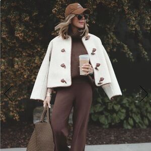 Splendid Cream Teddy Jacket with Brown Accents
